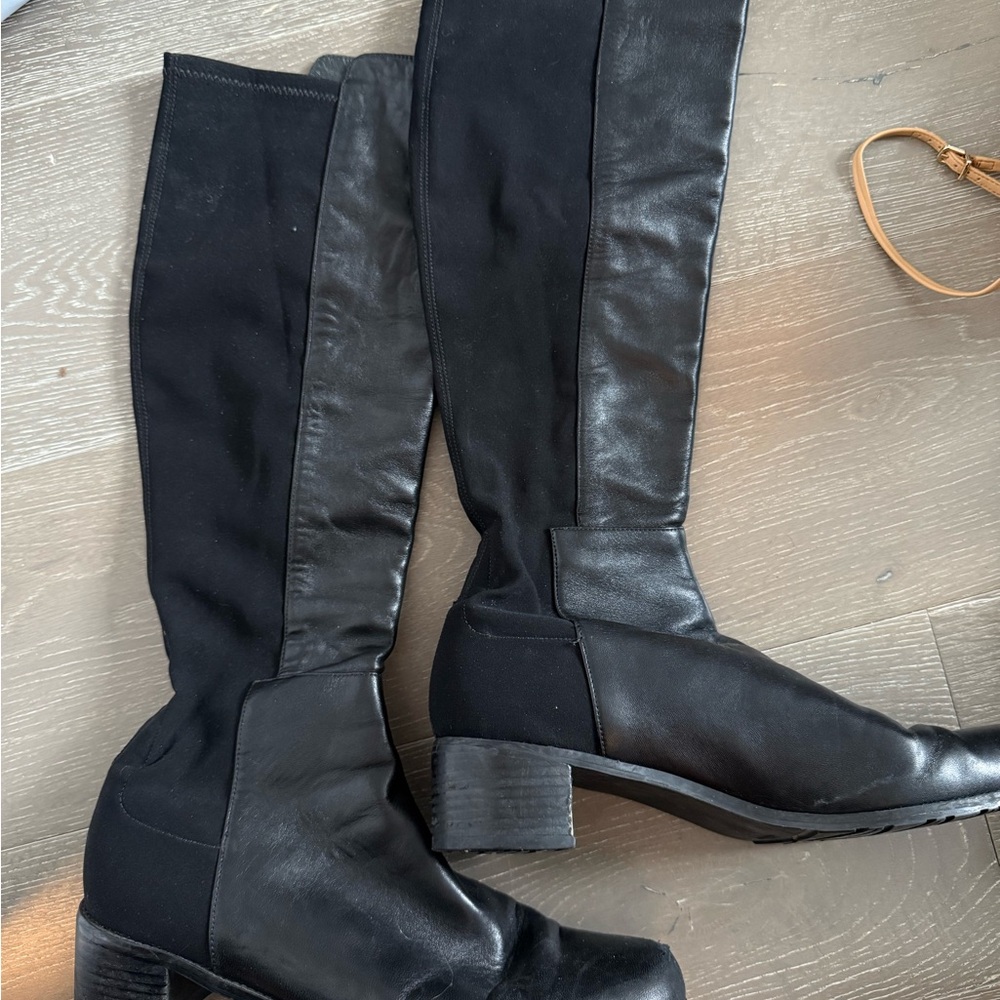 Stuart Weitzman 50/50 Black Over the Knee Boots Streamlined Silhouette
